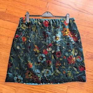 LOFT Women's Floral Velvet Boho Mini Lined RayonSkirt Size 12